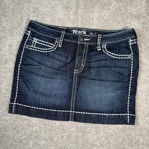 Rock 47 Wrangler Women's 7 Dark Wash Thick Stitch Ultra Low Rise Denim Skirt NFR